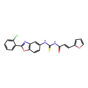 (E)-N-[[2-(2-chlorophenyl)-1,3-benzoxazol-5-yl]carbamothioyl]-3-(furan-2-yl)prop-2-enamide structure