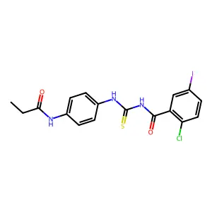 2-chloro-5-iodo-N-[[4-(propanoylamino)phenyl]carbamothioyl]benzamide structure