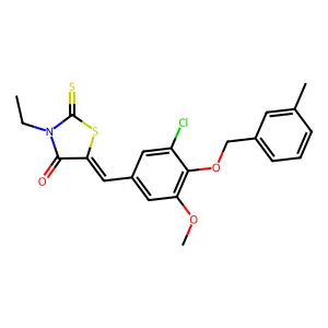 (5E)-5-[[3-chloro-5-methoxy-4-[(3-methylphenyl)methoxy]phenyl]methylidene]-3-ethyl-2-sulfanylidene-1,3-thiazolidin-4-one structure