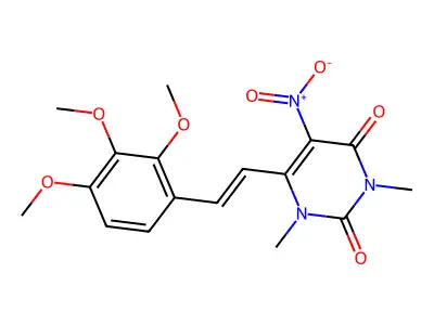 1,3-dimethyl-5-nitro-6-[(E)-2-(2,3,4-trimethoxyphenyl)ethenyl]pyrimidine-2,4(1H,3H)-dione structure