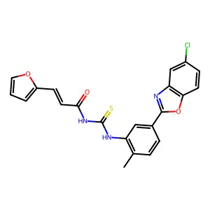 (2E)-N-{[5-(5-chloro-1,3-benzoxazol-2-yl)-2-methylphenyl]carbamothioyl}-3-(furan-2-yl)prop-2-enamide structure