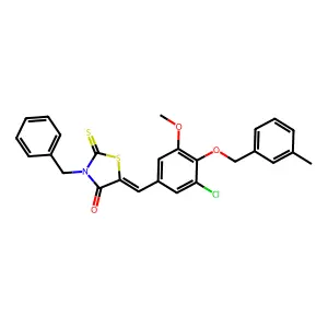 (5E)-3-benzyl-5-[[3-chloro-5-methoxy-4-[(3-methylphenyl)methoxy]phenyl]methylidene]-2-sulfanylidene-1,3-thiazolidin-4-one structure