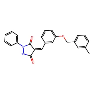 (4E)-4-[[3-[(3-methylphenyl)methoxy]phenyl]methylidene]-1-phenylpyrazolidine-3,5-dione structure