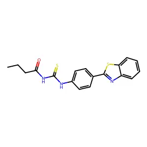 N-[[4-(1,3-benzothiazol-2-yl)phenyl]carbamothioyl]butanamide structure
