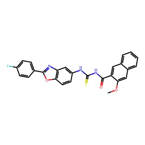 N-[[2-(4-fluorophenyl)-1,3-benzoxazol-5-yl]carbamothioyl]-3-methoxynaphthalene-2-carboxamide structure