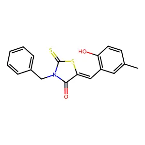 (5E)-3-benzyl-5-(2-hydroxy-5-methylbenzylidene)-2-thioxo-1,3-thiazolidin-4-one structure