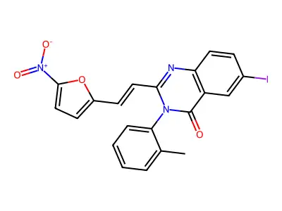 6-iodo-3-(2-methylphenyl)-2-[(E)-2-(5-nitrofuran-2-yl)ethenyl]quinazolin-4-one structure