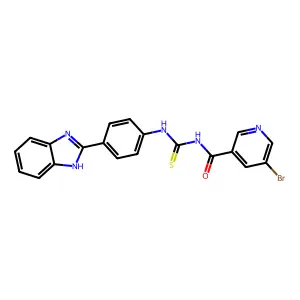 N-[[4-(1H-benzimidazol-2-yl)phenyl]carbamothioyl]-5-bromopyridine-3-carboxamide structure