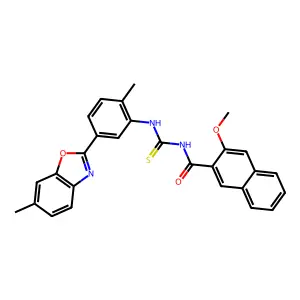 3-methoxy-N-[[2-methyl-5-(6-methyl-1,3-benzoxazol-2-yl)phenyl]carbamothioyl]naphthalene-2-carboxamide structure