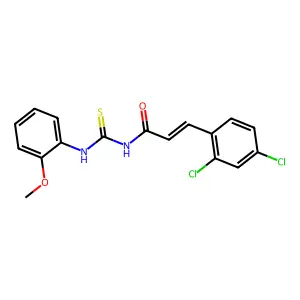 (E)-3-(2,4-dichlorophenyl)-N-[(2-methoxyphenyl)carbamothioyl]prop-2-enamide structure