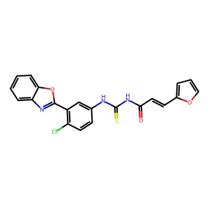 (E)-N-[[3-(1,3-benzoxazol-2-yl)-4-chlorophenyl]carbamothioyl]-3-(furan-2-yl)prop-2-enamide structure