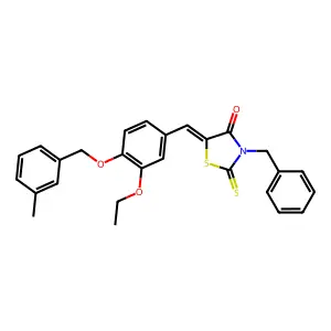 (5E)-3-benzyl-5-[[3-ethoxy-4-[(3-methylphenyl)methoxy]phenyl]methylidene]-2-sulfanylidene-1,3-thiazolidin-4-one structure