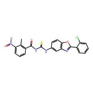 N-[[2-(2-chlorophenyl)-1,3-benzoxazol-5-yl]carbamothioyl]-2-methyl-3-nitrobenzamide structure