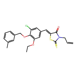 (5E)-5-[[3-chloro-5-ethoxy-4-[(3-methylphenyl)methoxy]phenyl]methylidene]-3-prop-2-enyl-2-sulfanylidene-1,3-thiazolidin-4-one structure
