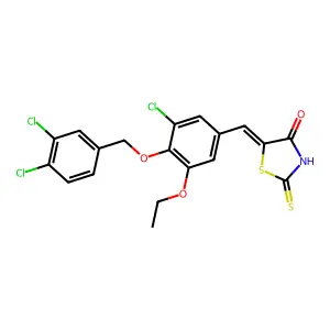 (5E)-5-[[3-chloro-4-[(3,4-dichlorophenyl)methoxy]-5-ethoxyphenyl]methylidene]-2-sulfanylidene-1,3-thiazolidin-4-one structure