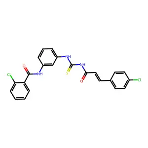 2-chloro-N-[3-({[(2E)-3-(4-chlorophenyl)prop-2-enoyl]carbamothioyl}amino)phenyl]benzamide structure