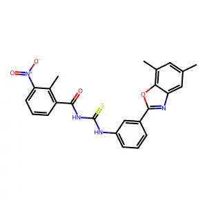 N-[[3-(5,7-dimethyl-1,3-benzoxazol-2-yl)phenyl]carbamothioyl]-2-methyl-3-nitrobenzamide structure
