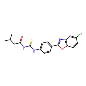 N-[[4-(5-chloro-1,3-benzoxazol-2-yl)phenyl]carbamothioyl]-3-methylbutanamide structure