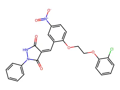 (4E)-4-{2-[2-(2-chlorophenoxy)ethoxy]-5-nitrobenzylidene}-1-phenylpyrazolidine-3,5-dione structure