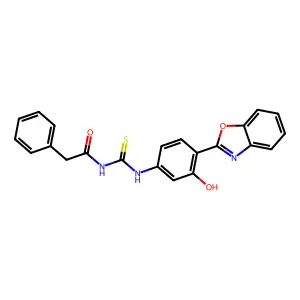 N-{[4-(1,3-benzoxazol-2-yl)-3-hydroxyphenyl]carbamothioyl}-2-phenylacetamide structure