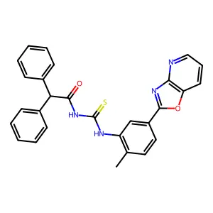 N-[[2-methyl-5-([1,3]oxazolo[4,5-b]pyridin-2-yl)phenyl]carbamothioyl]-2,2-diphenylacetamide structure