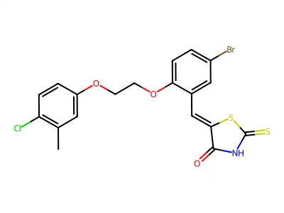 (5Z)-5-[[5-bromo-2-[2-(4-chloro-3-methylphenoxy)ethoxy]phenyl]methylidene]-2-sulfanylidene-1,3-thiazolidin-4-one structure