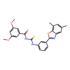 N-[[3-(5,7-dimethyl-1,3-benzoxazol-2-yl)phenyl]carbamothioyl]-3,5-dimethoxybenzamide structure