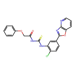 N-(2-chloro-5-[1,3]oxazolo[4,5-b]pyridin-2-ylphenyl)-N'-(phenoxyacetyl)thiourea structure