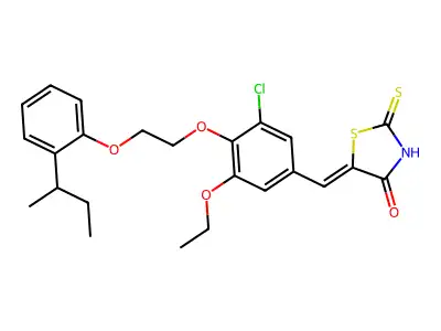 (5Z)-5-(4-{2-[2-(butan-2-yl)phenoxy]ethoxy}-3-chloro-5-ethoxybenzylidene)-2-thioxo-1,3-thiazolidin-4-one structure