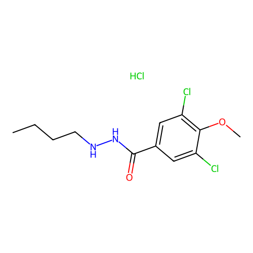 Benzoic acid, 3,5-dichloro-4-methoxy-, 2-butylhydrazide, monohydrochloride structure