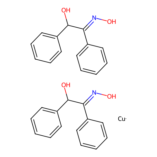 copper;bis((2E)-2-hydroxyimino-1,2-diphenylethanol) structure