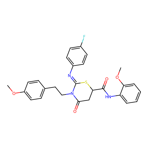 (2Z)-2-[(4-fluorophenyl)imino]-N-(2-methoxyphenyl)-3-[2-(4-methoxyphenyl)ethyl]-4-oxo-1,3-thiazinane-6-carboxamide structure