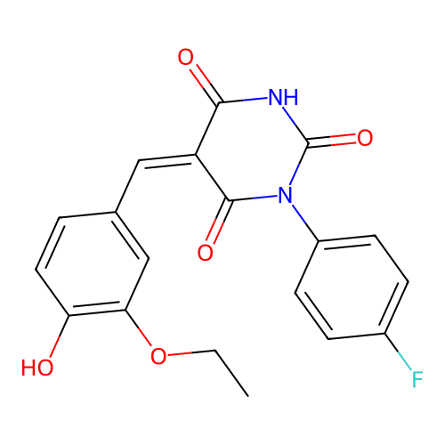 (5Z)-5-(3-ethoxy-4-hydroxybenzylidene)-1-(4-fluorophenyl)pyrimidine-2,4,6(1H,3H,5H)-trione structure