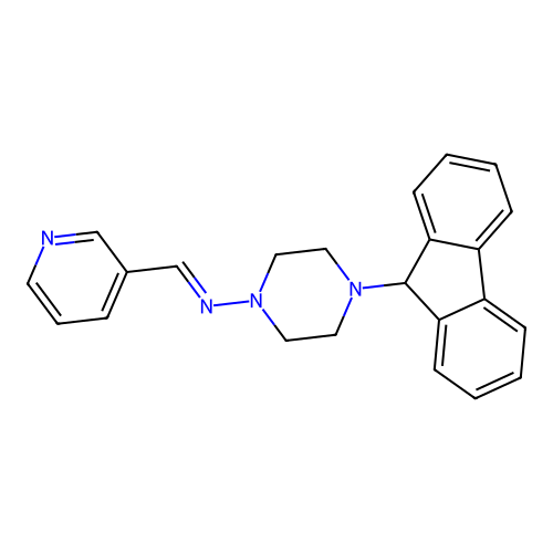 4-(9H-fluoren-9-yl)-N-(3-pyridinylmethylene)-1-piperazinamine structure