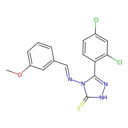 (E)-5-(2,4-dichlorophenyl)-4-((3-methoxybenzylidene)amino)-4H-1,2,4-triazole-3-thiol structure