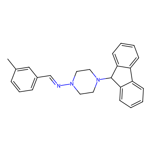 4-(9H-fluoren-9-yl)-N-(3-methylbenzylidene)-1-piperazinamine structure