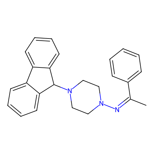 4-(9H-fluoren-9-yl)-N-(1-phenylethylidene)-1-piperazinamine structure