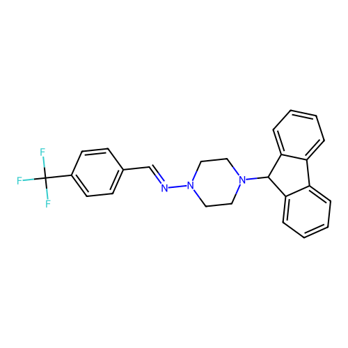 4-(9H-fluoren-9-yl)-N-[4-(trifluoromethyl)benzylidene]-1-piperazinamine structure