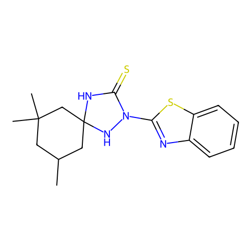 2-(1,3-Benzothiazol-2-yl)-7,7,9-trimethyl-1,2,4-triazaspiro[4.5]decane-3-thione structure