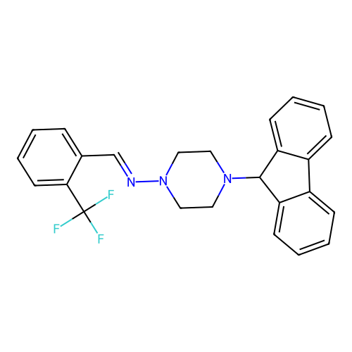4-(9H-fluoren-9-yl)-N-[2-(trifluoromethyl)benzylidene]-1-piperazinamine structure