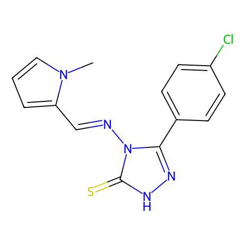 5-(4-chlorophenyl)-4-{[(1-methyl-1H-pyrrol-2-yl)methylene]amino}-4H-1,2,4-triazole-3-thiol structure