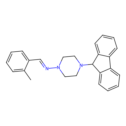 4-(9H-fluoren-9-yl)-N-(2-methylbenzylidene)-1-piperazinamine structure