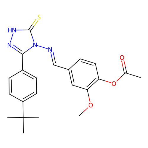[4-[(E)-[3-(4-tert-butylphenyl)-5-sulfanylidene-1H-1,2,4-triazol-4-yl]iminomethyl]-2-methoxyphenyl] acetate structure