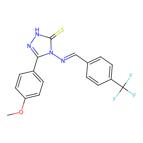 5-(4-methoxyphenyl)-4-{[4-(trifluoromethyl)benzylidene]amino}-4H-1,2,4-triazole-3-thiol structure