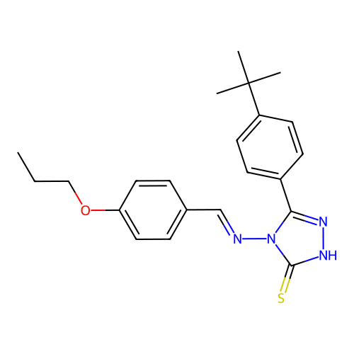 5-(4-tert-butylphenyl)-4-{[(E)-(4-propoxyphenyl)methylidene]amino}-4H-1,2,4-triazole-3-thiol structure