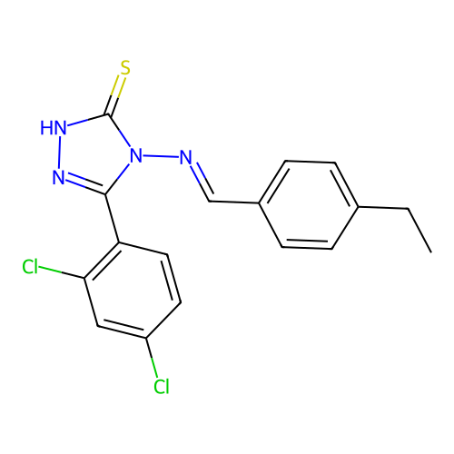 (E)-5-(2,4-dichlorophenyl)-4-((4-ethylbenzylidene)amino)-4H-1,2,4-triazole-3-thiol structure