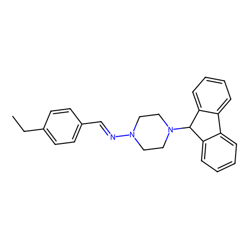 N-(4-ethylbenzylidene)-4-(9H-fluoren-9-yl)-1-piperazinamine structure