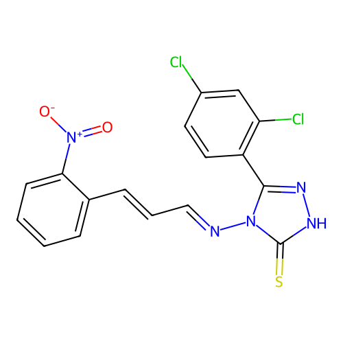 3-(2,4-dichlorophenyl)-4-[(E)-[(E)-3-(2-nitrophenyl)prop-2-enylidene]amino]-1H-1,2,4-triazole-5-thione structure