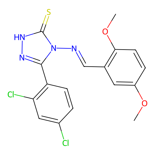(E)-5-(2,4-dichlorophenyl)-4-((2,5-dimethoxybenzylidene)amino)-4H-1,2,4-triazole-3-thiol structure