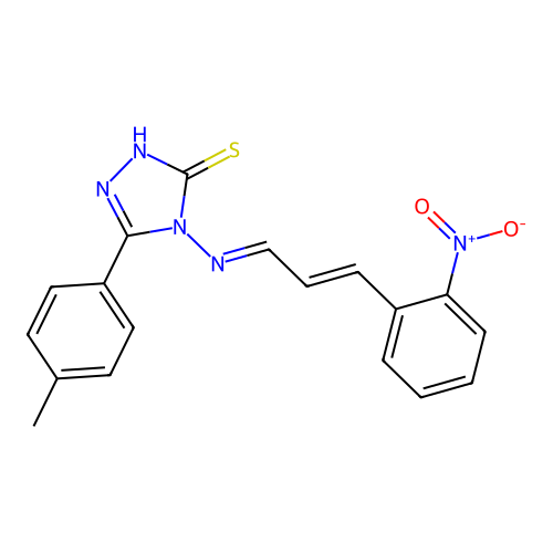 4-((E)-((E)-3-(2-nitrophenyl)allylidene)amino)-5-(p-tolyl)-4H-1,2,4-triazole-3-thiol structure